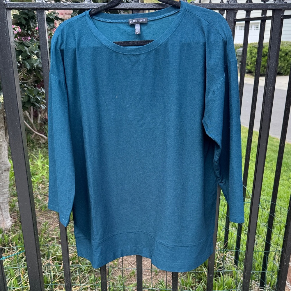 Eileen Fisher Teal Blue Relaxed Long Sleeve Top